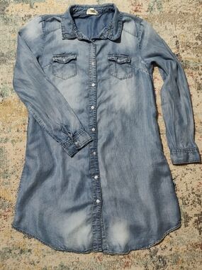 Light Blue Denim Long-Sleeve Shirt Dress